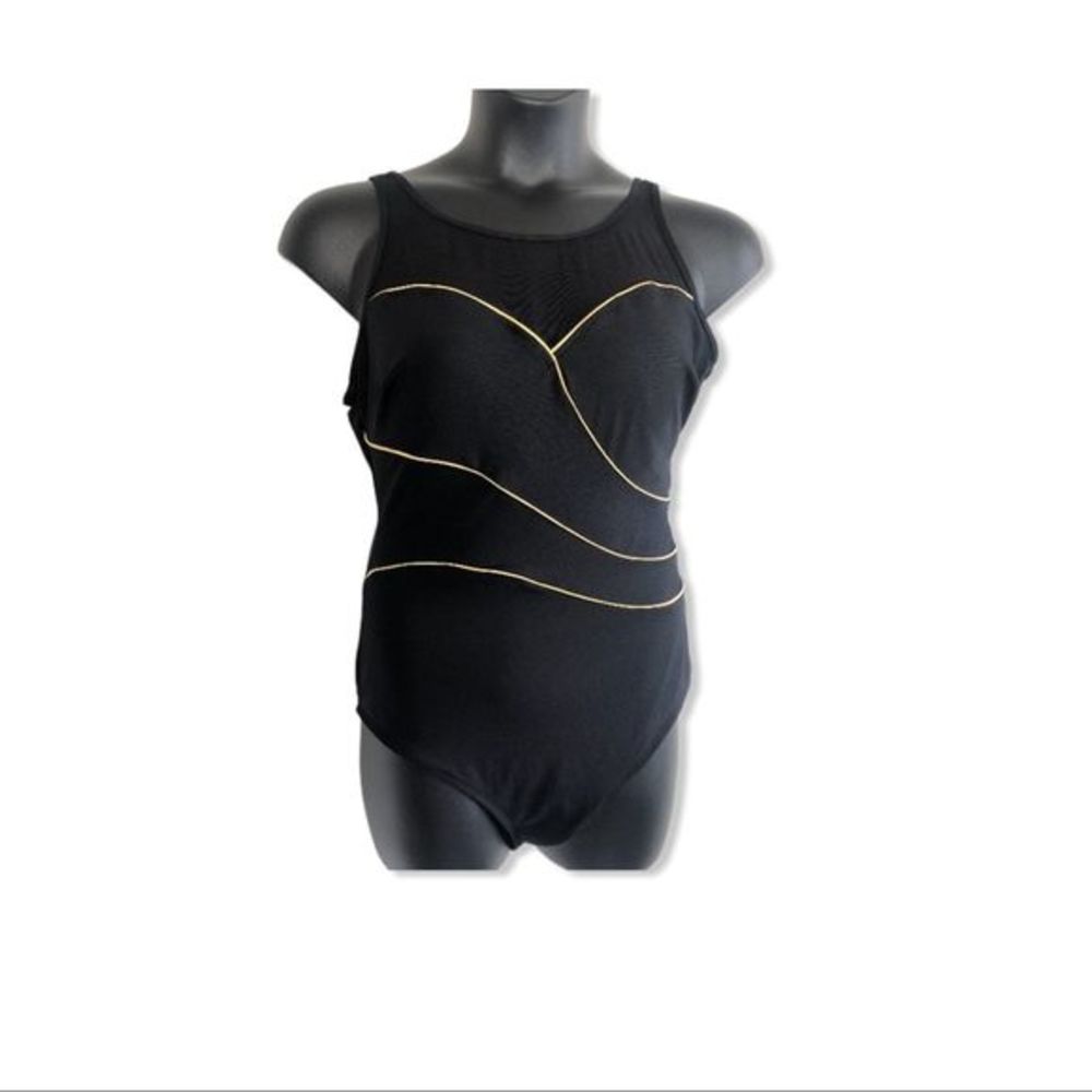 Robby Len mesh high neck black swimsuit size 16